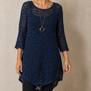Lost River Clothing Crochet Tunic Womens S/M Navy Blue Handmade Boho Top